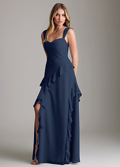 Azazie Sloane Vestidos de damas de honor Vestido de Azul Marino Oscuro de Gasa de Corte en A con Escote de Corazón image1