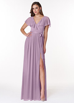 Azazie Jael Bridesmaid Dresses Wisteria A-Line V-Neck Mesh Dress image1