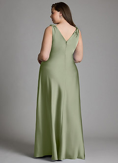 Azazie Nerine Bridesmaid Dresses Pistachio A-Line Pleated Stretch Satin Dress image8