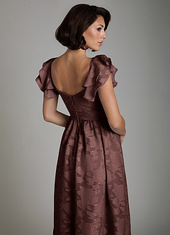 Azazie Anaya Brautjungfernkleider A-Linie Gestreift Blumen-Burnout Kleid Espresso image6