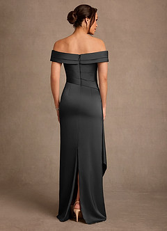 Azazie Beah Mother of the Bride Dresses Black Sheath Off the Shoulder Stretch Satin Dress image3