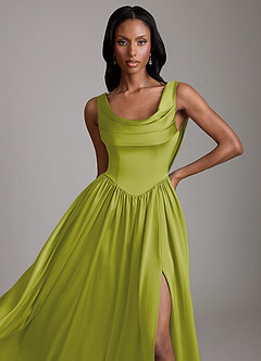 Azazie Novi Bridesmaid Dresses Lemongrass A-Line with Pockets Stretch Satin Dress image3
