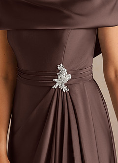 Azazie Branford Mother of the Bride Dresses Ganache A-Line Pleated Stretch Satin Dress image7