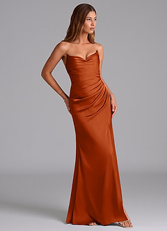 Azazie Claudelle Bridesmaid Dresses Burnt Orange Mermaid Strapless Stretch Satin Dress image4