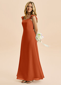 Azazie Mavie Junior A-Line Ruchede Chiffon Gulv-længde Junior brudepige Kjole image3