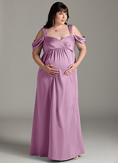 Azazie Rhea Brautjungfernkleider für Schwangere A-Linie Schulternfrei Gefaltet Stretch-Satin Bodenlänge Kleid image8