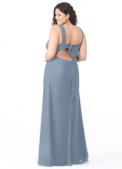Azazie Christiana Probar vestidos en casa Vestido de Azul Polvoriento de Gasa de Corte en A con Cuello en V plisado image8