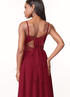 Azazie Zeya Bridesmaid Dresses Burgundy A-Line V-Neck Pleated Chiffon Dress image2