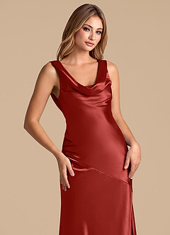 Azazie Rylina Brautjungfernkleider Meerjungfrau-Linie Metallischer Satin Kleid Rost image7
