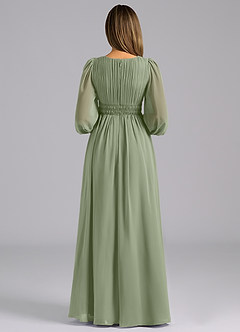 Azazie Palerma Robes de demoiselle d'honneur Robe Trapèze en Mousseline de soie Manches longues Pistache image2