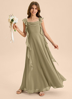 Azazie Carmin Junior Abito A-Line in Chiffon Increspato Verde Muschio image4