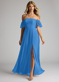 Azazie Sue Bridesmaid Dresses Blue Jay A-Line Off the Shoulder Chiffon Convertible Dress image1