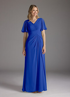 Azazie Morning Glory Mother of the Bride Dresses Royal Blue A-Line V-Neck Ruched Chiffon Dress image1