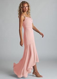 Azazie Summer Bridesmaid Dresses Rosette Mermaid Scoop Cowl Chiffon Dress image3