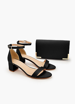 Matching Color Matte Satin Block Heel Sandals & Envelope Clutch Set