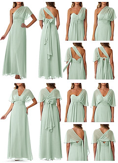 Azazie Fifi Vestidos de damas de honor Vestido de Agave de Gasa de Corte En A Convertible con Sin tirantes image10