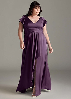 Azazie Omari Bridesmaid Dresses Plum A-Line Stretch Satin Dress image8