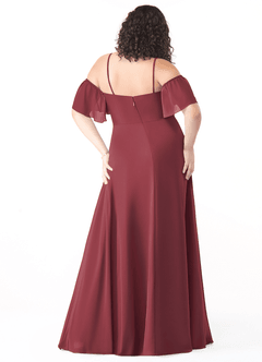 Azazie Sue Robes de demoiselle d'honneur Robe Trapèze Convertible en Mousseline de soie Épaule décolletée Merlot image7