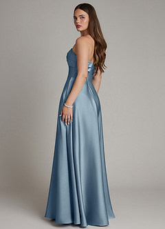 Azazie Meleena Bridesmaid Dresses Dusty Blue A-Line Strapless Stretch Satin Dress image3
