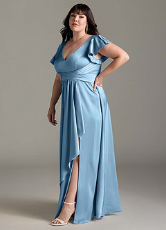 Azazie Omari Bridesmaid Dresses Steel Blue A-Line Stretch Satin Dress image12