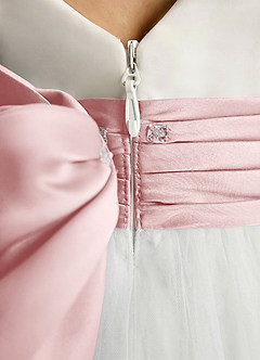 Azazie Sosie Robe Demoiselle D'honneur Fillette Robe Trapèze en Tulle Plissé Ivoire Rose Poudré image5