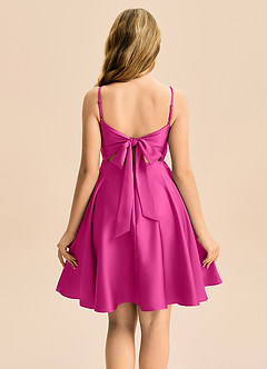 Azazie Miko Junior Fuchsia A-Line Pleated Stretch Satin Dress image2