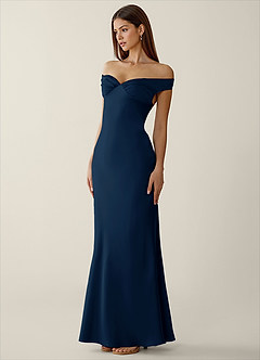 Gwendonme Navy Satin Crystal Linen Prom Dress image3