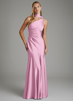 Azazie Amara Bridesmaid Dresses Candy Pink Mermaid One Shoulder Stretch Satin Dress image1