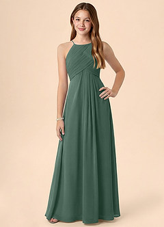 Azazie Ginny Junior Linia A Pofałdowany Szyfon Długość podłogi Młodsza druhna Sukienka image1