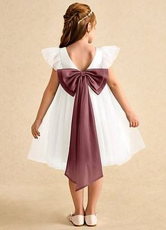Azazie Munchkin Abiti da Ragazza di Fiori Abito A-Line in Tulle Fiocco Avorio Rosa Del Deserto image1
