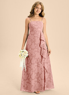 Azazie Kaylee Junior Abito A-Line in Burnout Floreale Con Cintura Rosetta image3