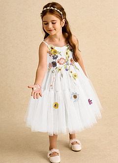 Azazie Osea vestidos de niña de las flores Vestido de Marfil de Tul de Princesa con Plisado image3