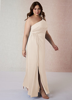 Azazie Mika Final Sale White Alabaster Sheath One Shoulder Stretch Satin Dress image12