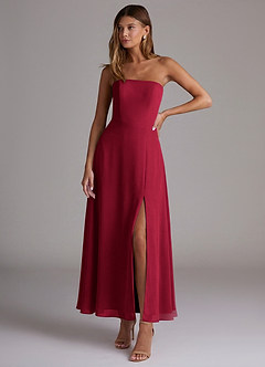 Azazie Wren Bridesmaid Dresses Burgundy A-Line Strapless Chiffon Dress image1