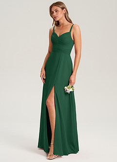 Azazie Terese Robes de demoiselle d'honneur Robe Trapèze en Mousseline de soie Plissée Vert Foncé image7