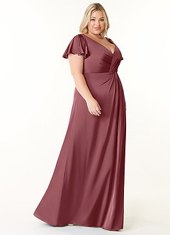 Azazie Soren Bridesmaid Dresses Desert Rose A-Line Pleated Stretch Satin Dress image10