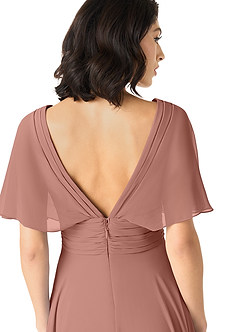 Azazie Pamela Robes de demoiselle d'honneur Robe Trapèze en Mousseline de soie Col V plissé Rose De Cèdre image5