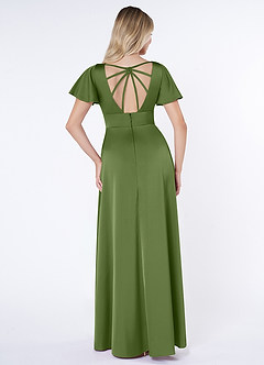 Azazie Lani Bridesmaid Dresses Juniper A-Line Flounce Sleeve Stretch Satin Dress image2