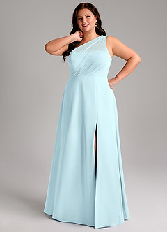 Azazie Phaedra Bridesmaid Dresses Cloud Blue A-Line One Shoulder Chiffon Dress image13