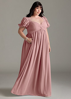 Azazie Madisynn Brautjungfernkleider für Schwangere Schleifen Chiffon Bodenlänge Kleid image7