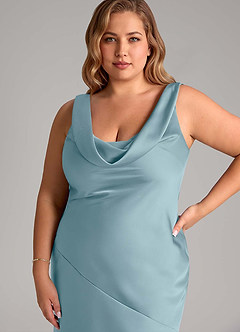 Azazie Rylina Vestidos de damas de honor Vestido de Azul Malhumorado de Satén Elástico de Corte Sirena image11