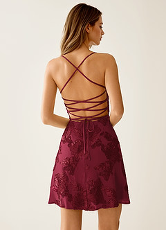 Lysandra Burgundy Stretch 3D Flowers Corset Mini Dress image7