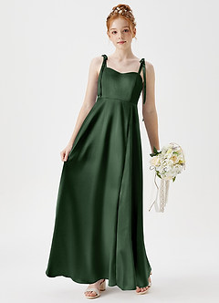 Azazie Rosey Junior A-Linie Herzausschnitt Metallischer Satin Kleid Eukalyptus image3