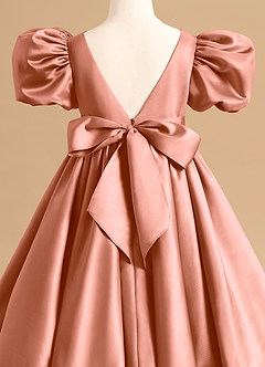 Azazie Jellybean Sukienki dla dziewczynek sypiących kwiaty Suknia balowa Marszczony Matowy satynowy Długość herbaty Sukienka image5