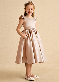 Azazie Dumpling Flower Girl Dresses English Rose A-Line Bow Matte Satin Dress image3