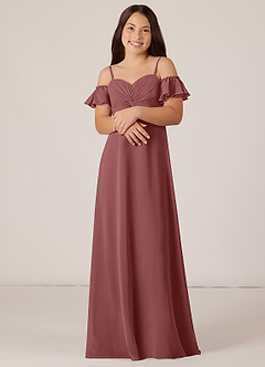 Azazie Juna Junior Robe Trapèze en Mousseline de soie Épaule décolletée Améthyste image4