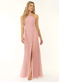 Azazie Rue Bridesmaid Dresses Rosette A-Line Halter Chiffon Dress image1