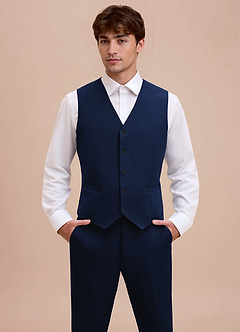 front Ethan Blue Refined Weave Suit Vest