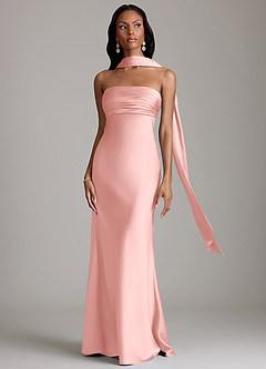Azazie Saylor Robes de demoiselle d'honneur Robe Sirène en Satin extensible Sans bretelles Rose Poudré image9