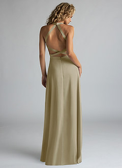 Azazie Clarice Bridesmaid Dresses Moss Green A-Line High Neck Stretch Satin Dress image3